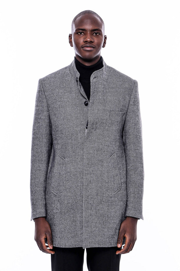 Mandarin Collar Grey Short Coat - Wessi