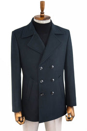 Double Breasted Wide Lapel Cachet Green Men Coat - Wessi