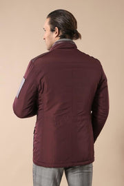 Leather Modeled Burgundy Slim Fit Quilted Jacket - Wessi