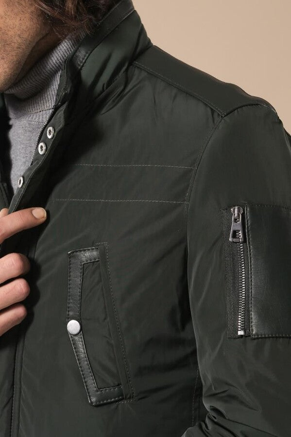 Leather Modeled Green Slim Fit Quilted Jacket - Wessi