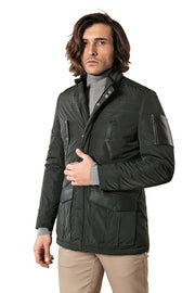 Leather Modeled Green Slim Fit Quilted Jacket - Wessi