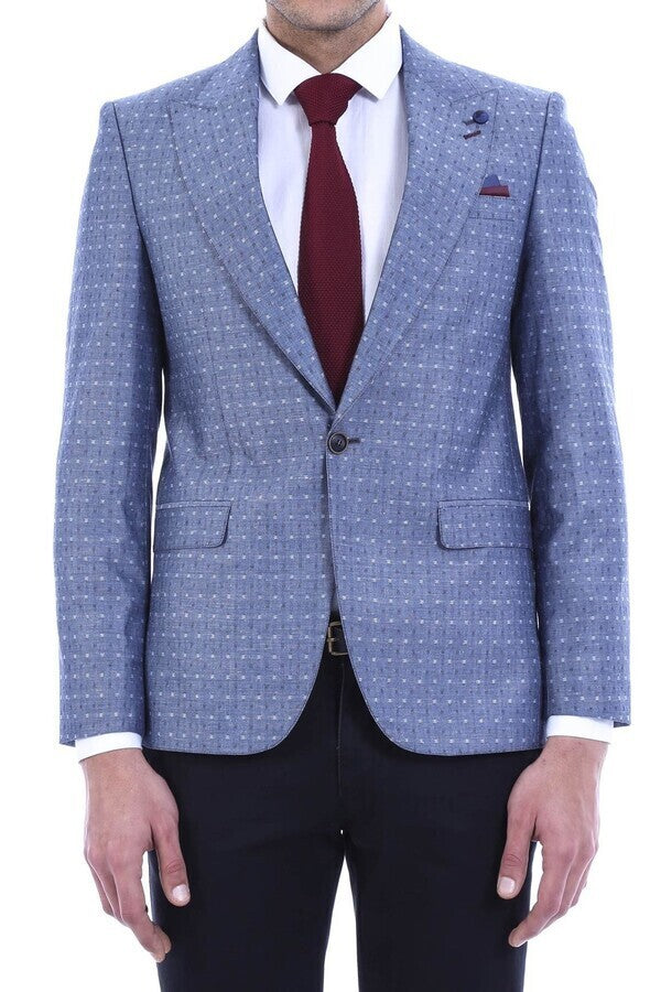 Light Blue Linen Dot Patterned Jacket | Wessi