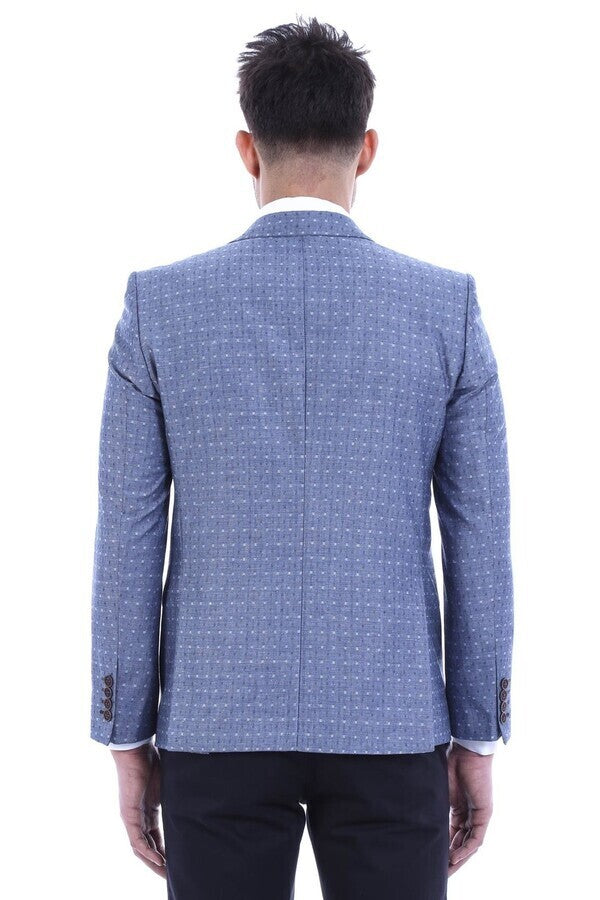 Light Blue Linen Dot Patterned Jacket | Wessi