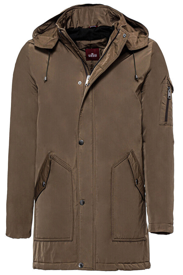 Light Brown Pocket Hooded Men's Coat - Wessi