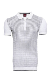 Light Grey Plaid Zippered Knitted Polo T-Shirt | Wessi