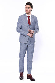 Linen Touch Blue Men's 3 Piece Suit - Wessi