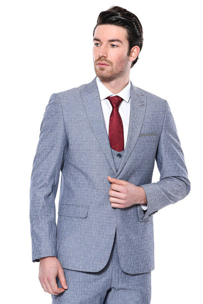 Linen Touch Blue Men's 3 Piece Suit - Wessi