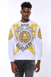 Lion Patterned Slim Fit White Sweatshirt - Wessi