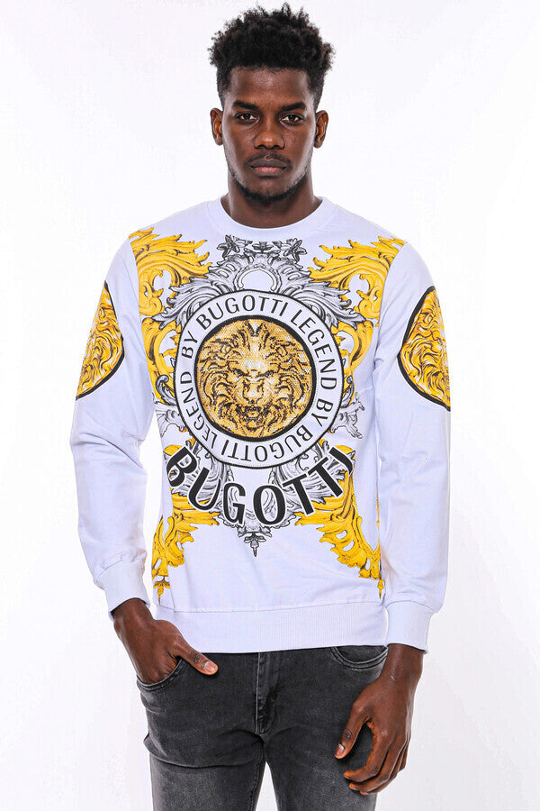 Lion Patterned Slim Fit White Sweatshirt - Wessi