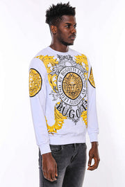 Lion Patterned Slim Fit White Sweatshirt - Wessi