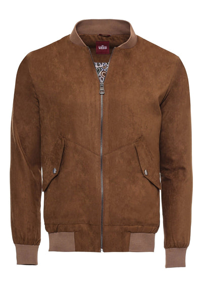 Tawny Patch Pockets Suede Bomber Coat - Wessi