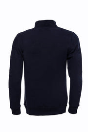 Mandarin Collar Slim Fit Navy Blue Sweatshirt - Wessi