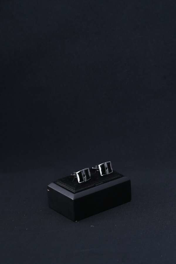 Men Black-Silver Rectangle Design Cufflinks - Wessi