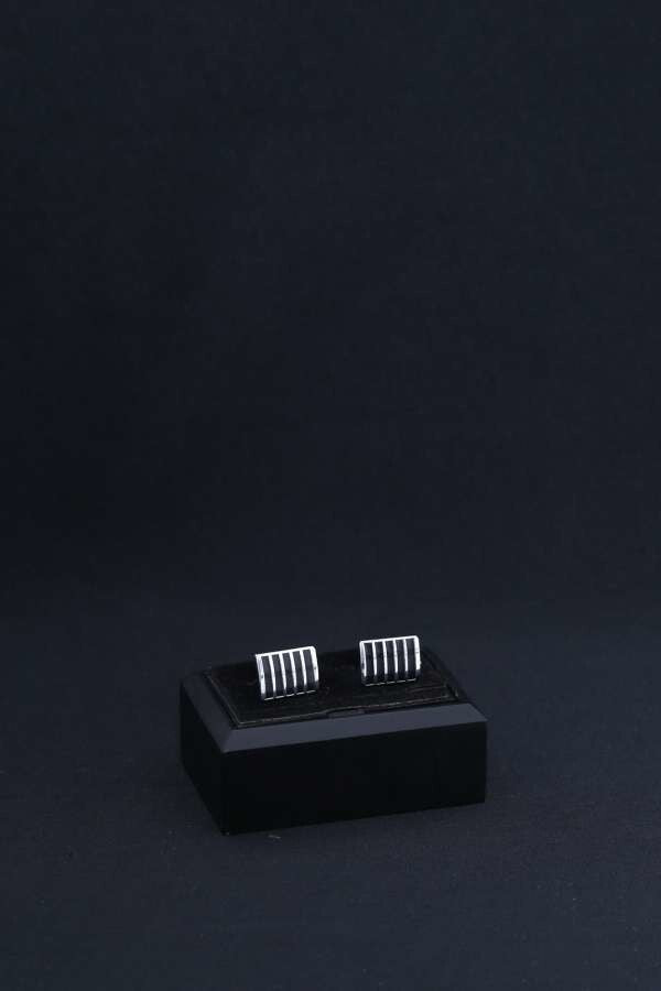 Rectangle Black Striped Men Cufflinks - Wessi