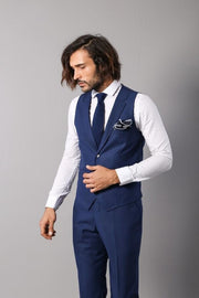 Men's Indigo Necked Vest with Trousers - Wessi