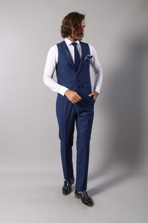 Men's Indigo Necked Vest with Trousers - Wessi