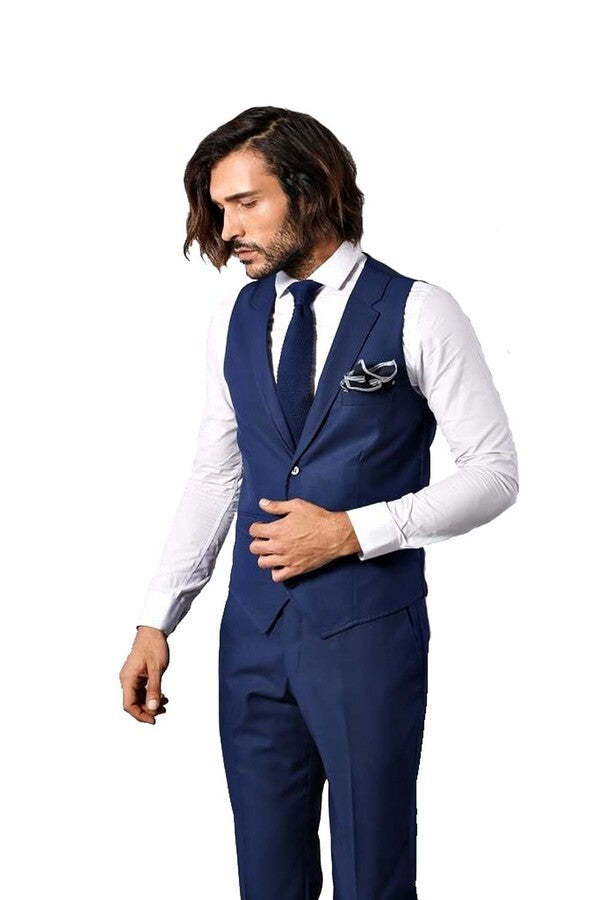 Men's Indigo Necked Vest with Trousers - Wessi