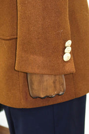 Metal Buttoned Double Breasted Tan Men Coat - Wessi