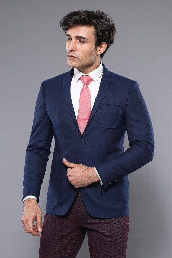 Modeled Slim Fit Navy Blue Jacket | Wessi