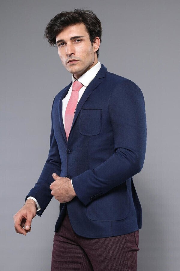 Modeled Slim Fit Navy Blue Jacket | Wessi