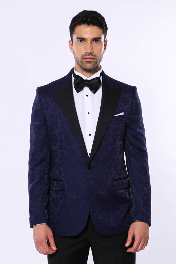 Navy Blue Patterned Party Blazer - Wessi