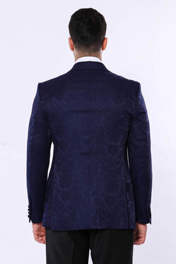 Navy Blue Patterned Party Blazer - Wessi