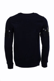 Navy Blue Patterned Slim Fit Sweatshirt - Wessi