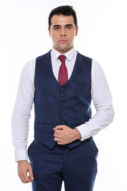 Navy Blue Plain 8 Buttoned Vest - Wessi