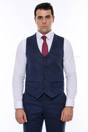 Navy Blue Plain 8 Buttoned Vest - Wessi