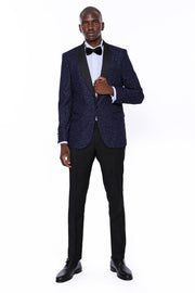 Shawl Lapel Sparkly Navy Blue Men Prom Blazer - Wessi