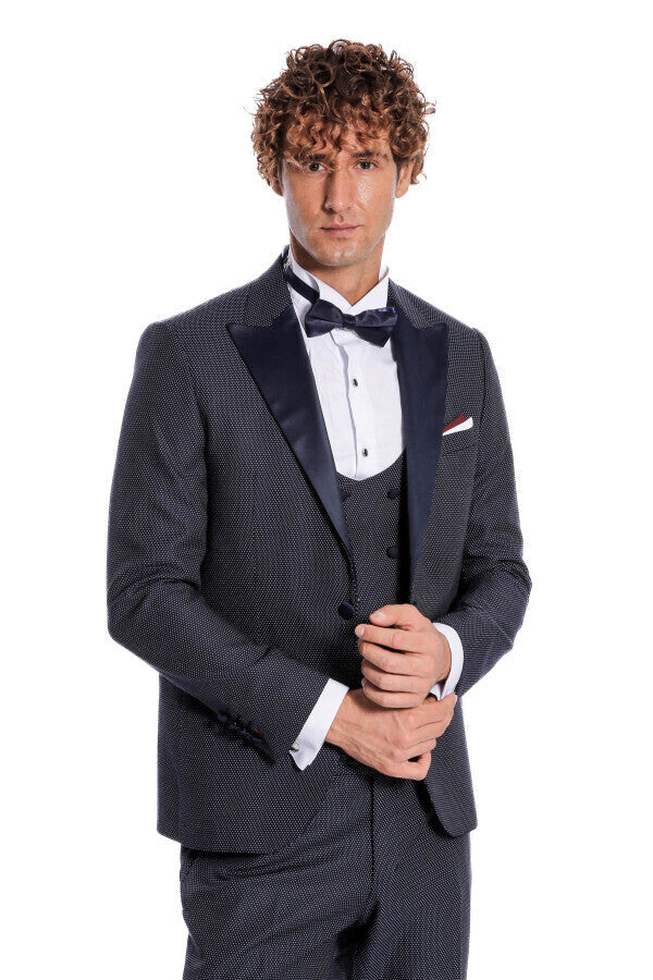 Navy Blue Tuxedo Suit - Wessi