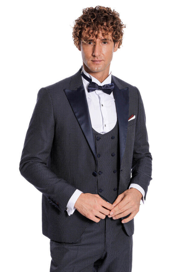 Navy Blue Tuxedo Suit - Wessi