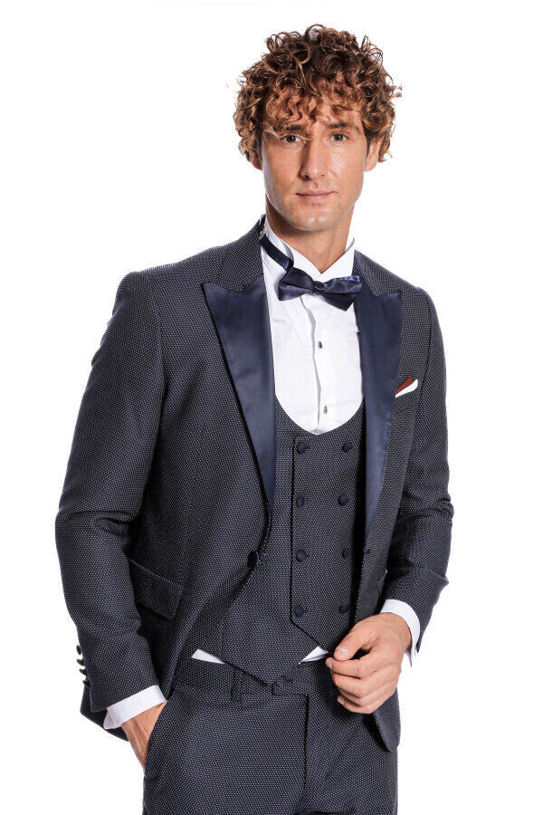 Navy Blue Tuxedo Suit - Wessi