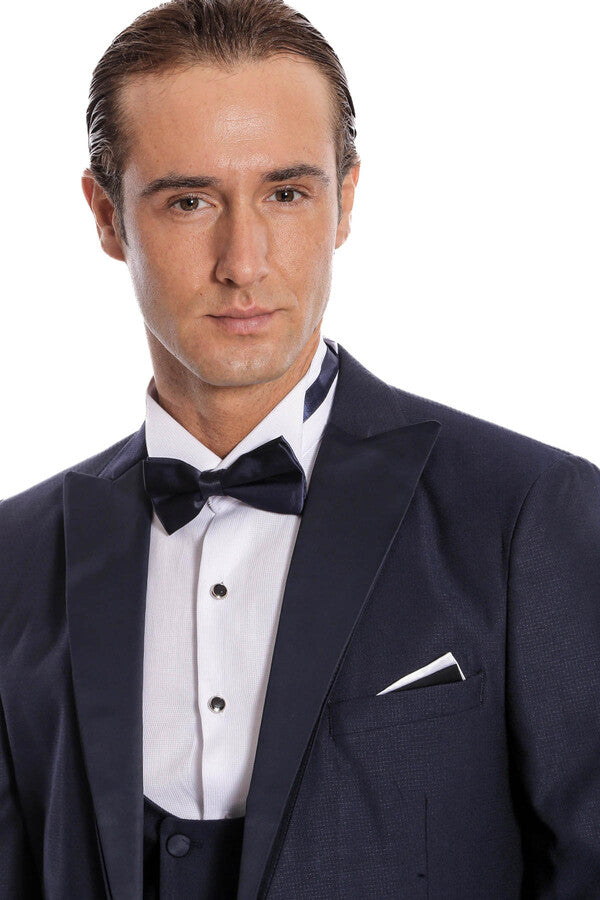 Navy Blue Vested Tuxedo - Wessi