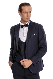 Navy Blue Vested Tuxedo - Wessi