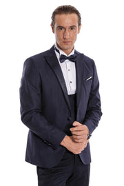 Navy Blue Vested Tuxedo - Wessi