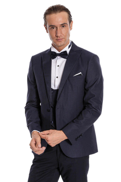 Navy Blue Vested Tuxedo - Wessi