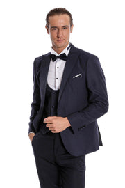 Navy Blue Vested Tuxedo - Wessi