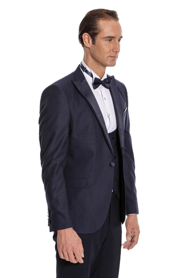 Navy Blue Vested Tuxedo - Wessi