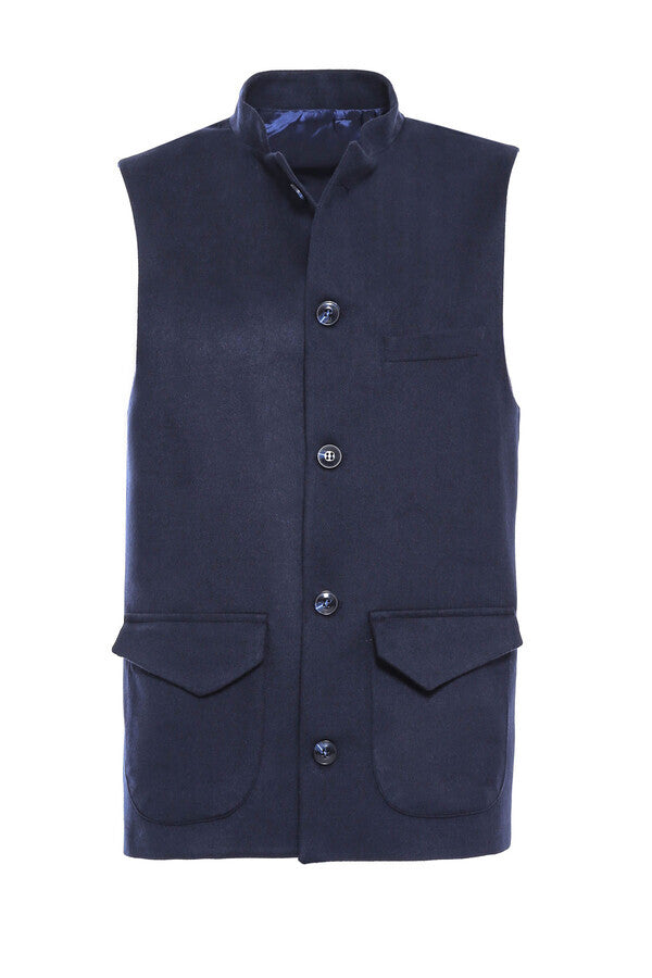 Navy Mandarin Collar Vest - Wessi