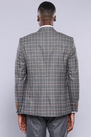 Orange Vested Checked Grey Men Suit - Wessi