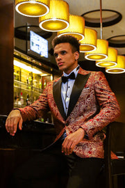 Paisley Peak Lapel Burgundy Men Prom Blazer - Wessi