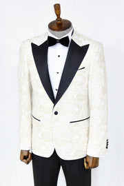 Paisley Peak Lapel White Men Prom Blazer - Wessi