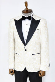 Paisley Peak Lapel White Men Prom Blazer - Wessi