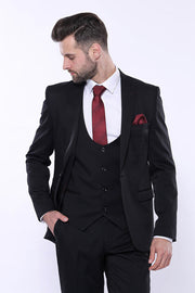 Patterned Black Vested Suit - Wessi