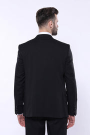 Patterned Black Vested Suit - Wessi