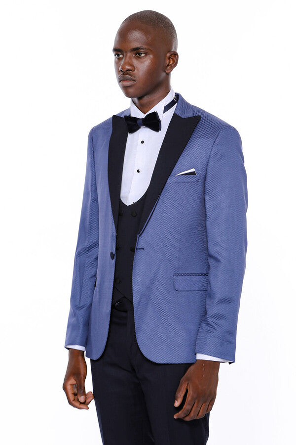 Patterned Blazer Navy Blue Mens Tuxedo - Wessi