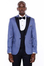 Patterned Blazer Navy Blue Mens Tuxedo - Wessi