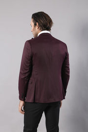 Patterned Blazer Plain Vest and Trousers Claret Red Tuxedo - Wessi