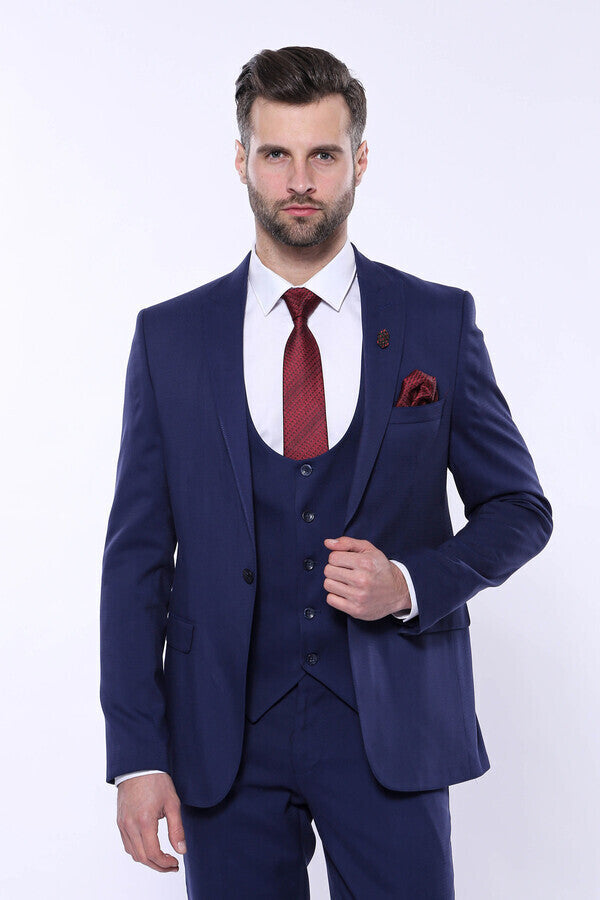 Patterned Blue Vested Suit | Wessi